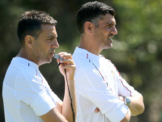 Ross and John Aloisi at Roar training. Photo: Jono Searle.