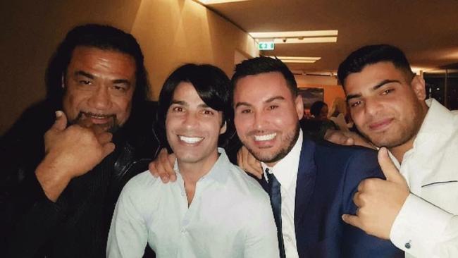 A photo from Salim Mehajer’s Facebook page showing him with “Tongan Sam” (far left) and Fadi Ibrahim (left) / Supplied