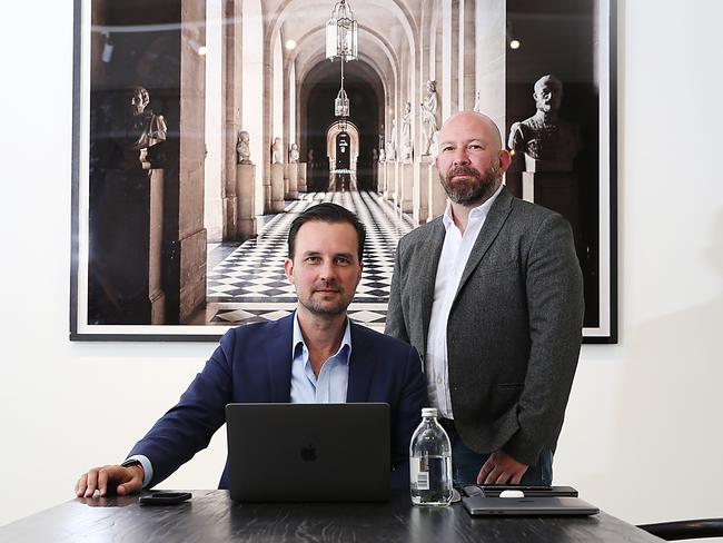 Co-founders of a tech-start up, Home Live(L-R) Luke Watson and Jon Tyson. Home Live started 3 years ago and has expanded during COVID-19. Jane Dempster/The Australian.