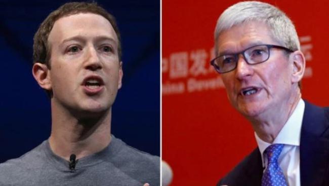 Facebook CEO Mark Zuckerberg and Apple CEO Tim Cook.