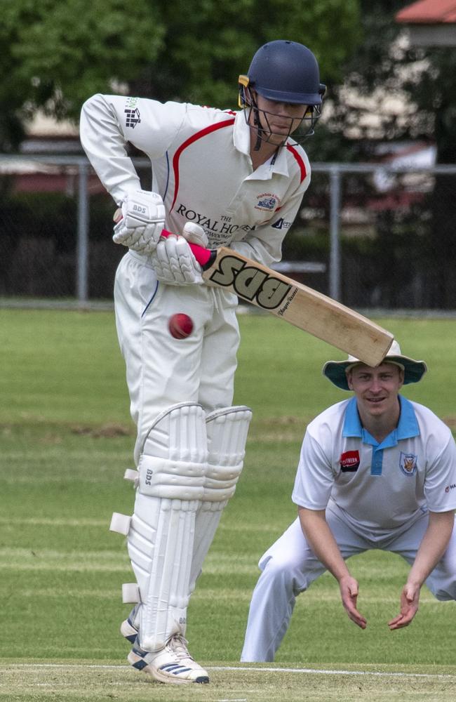 Kye Martin bats for Highfields-Railways. Round 2 A Grade cricket 2 day comp Highfields - Railways vs Western Districts. Picture: Nev Madsen