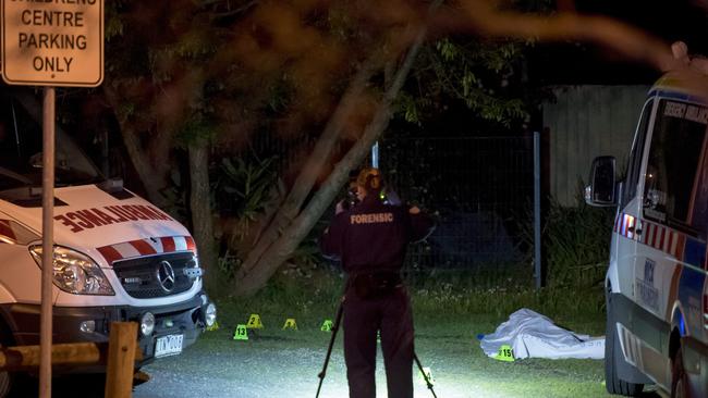 Forensic police at the scene of the murder in 2016. Picture: Andy Brownbill