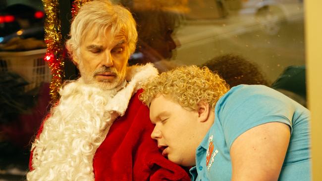 Billy Bob Thornton and Brett Kelly in Bad Santa 2. Picture: supplied