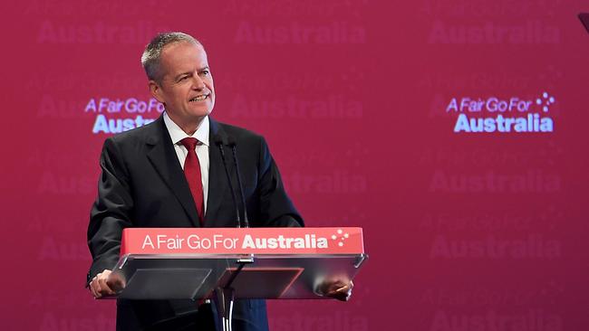 ADELAIDE, AUSTRALIA - DECEMBER 16:  Labor leader Bill Shorten delivers his opening address during the 2018 ALP National Conference on December 16, 2018 in Adelaide, Australia. It is the Labor Party's 48th Â­national conference.  (Photo by Mark Brake/Getty Images)