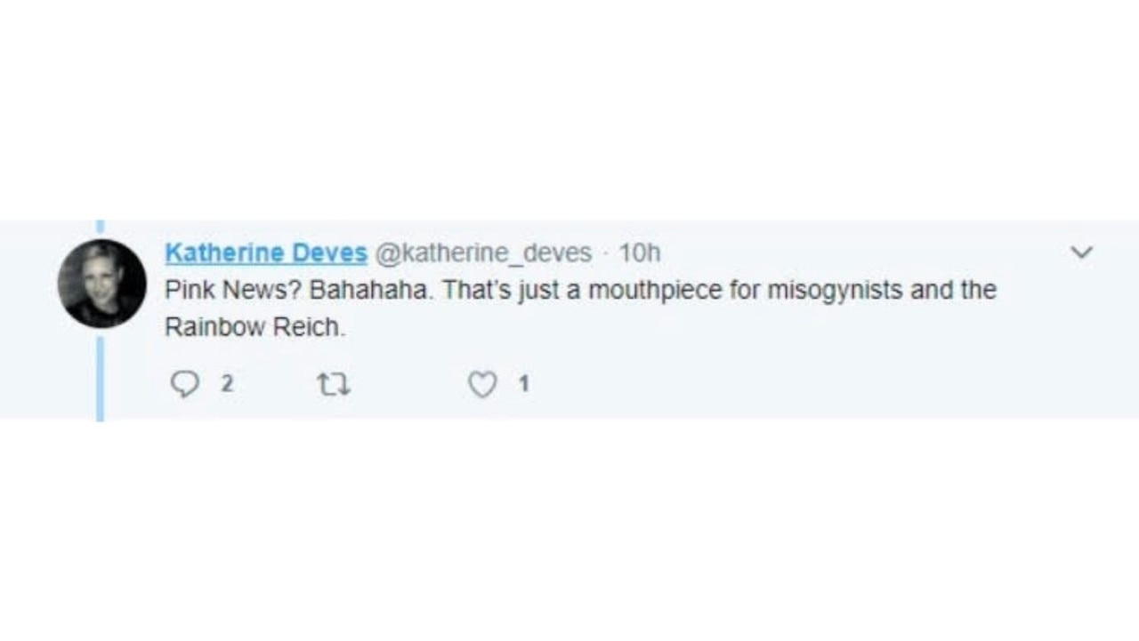 Katherine Deves tweet about a leading gay newspaper.