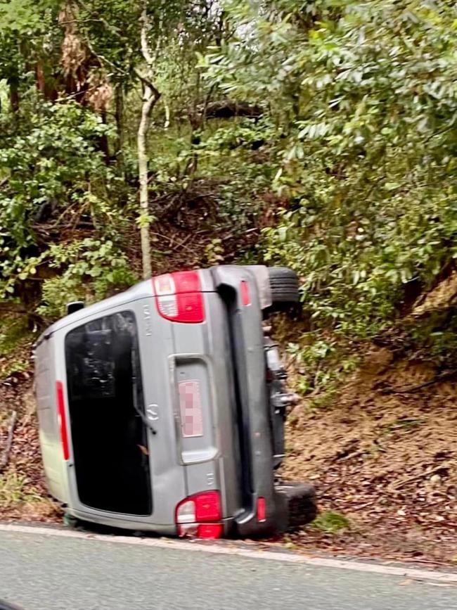 A crashed car at 'Devil's Elbow'.