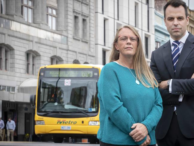 Former Metro bus driver Kara Browning and MLC Josh Willie at Hobart. Picture: Chris Kidd