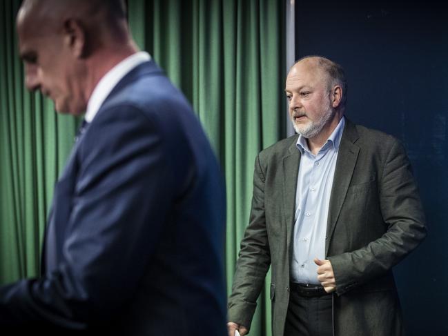 Premier Peter Gutwein and Dr. Mark Veitch at a coronavirus press conference on Friday 21st August 2020.Picture: LUKE BOWDEN