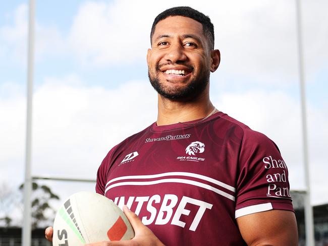 DAILY TELEGRAPH. SEPTEMBER 12, 2024.Pictured at Brookvale Oval today for a Manly Sea Eagles Media Opp is Taniela Paseka. Picture: Tim Hunter.