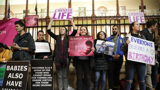 Pro-life protesters outside NSW parliament. Picture: Christian Gilles