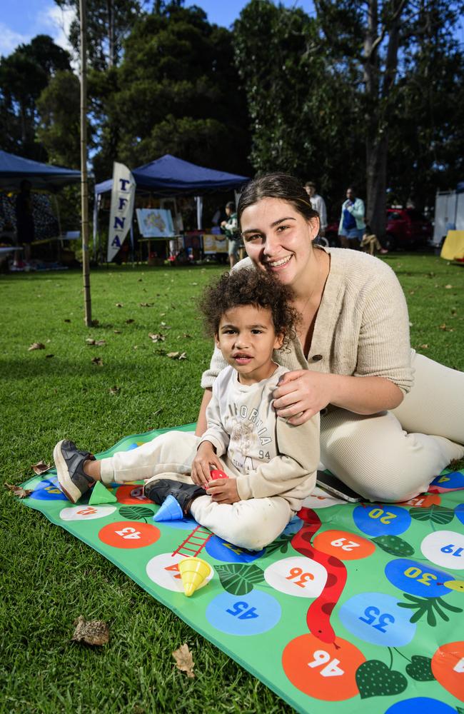 Keanan Wala with mum Breeanna Purvis at Toowoomba's World Environment Day celebrations at Lake Annand Park, Sunday, June 1, 2025. Picture: Kevin Farmer