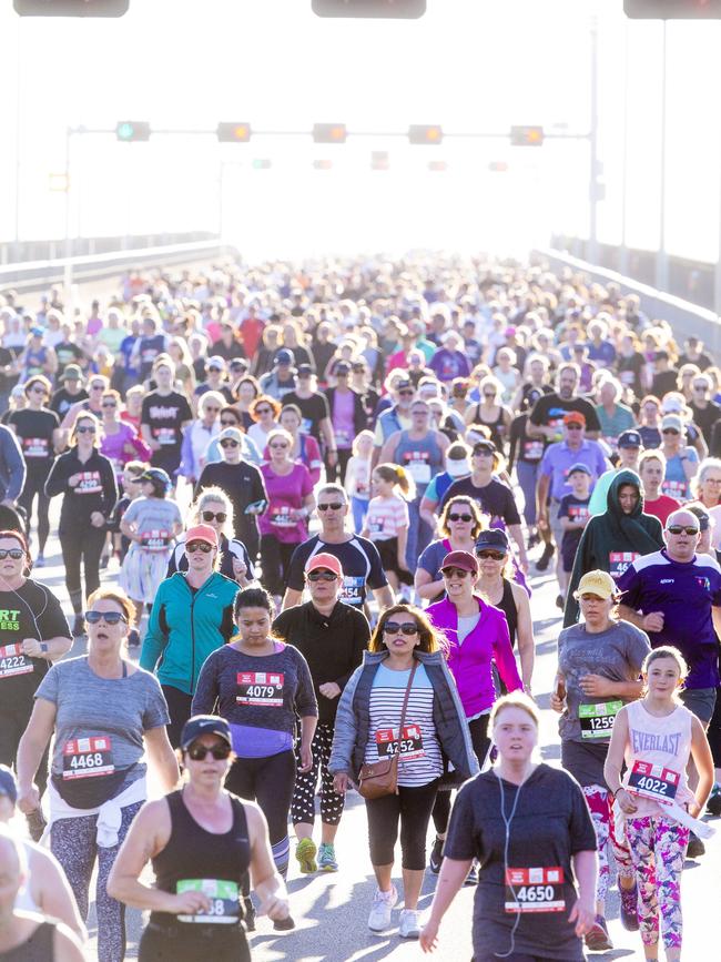 Run the Bridge Fun Run 2020 across Tasman Bridge. Picture: RICHARD JUPE