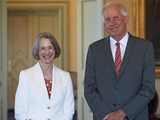 Governor of Tasmania, Her Excellency Professor Kate Warner has been diagnosed with Non-Hodgkin Lymphoma. Pictured with husband Richard Warner. Picture: LUKE BOWDEN