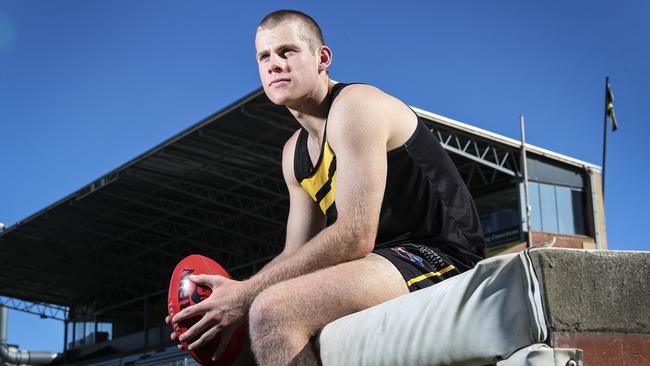 Glenelg AFL draft prospect Kaine Baldwin at Glenelg Oval. Picture: Sarah Reed