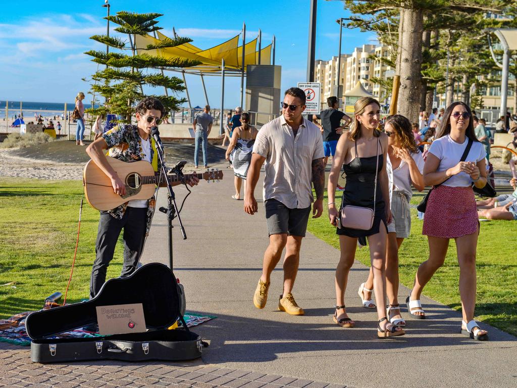 Crowds of people at Glenelg. Pic: Brenton Edwards