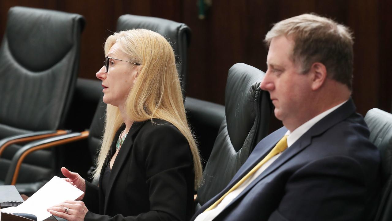 Independent member for Bass Lara Alexander with Independent member for Lyons John Tucker. Question time in the Tasmanian parliament in September. Picture: Nikki Davis-Jones