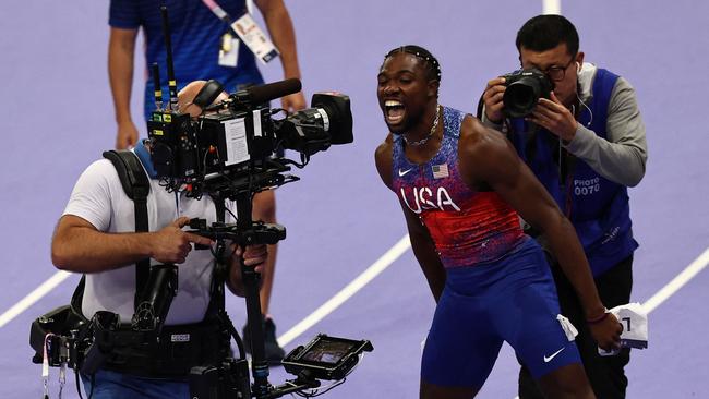 Noah Lyles was kept waiting before finding out he had won. Picture: AFP