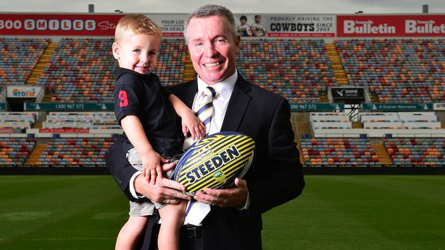 North Queensland coach Paul Green signs on for another 3 seasons. Paul Green with 2 year old son Jed Green. Picture: Zak Simmonds