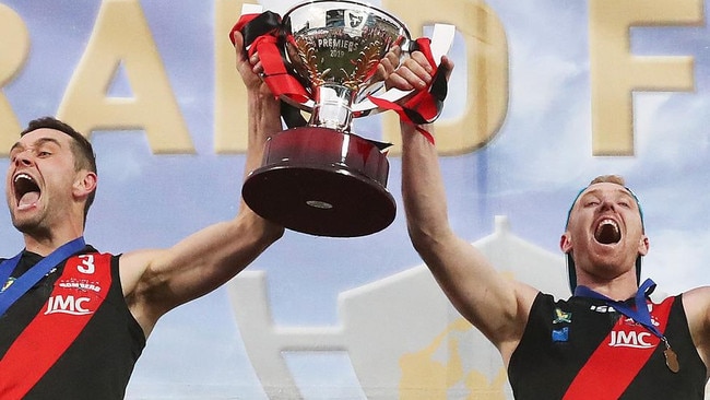 North Launceston coach and then captain Brad Cox-Goodyer celebrate winning the 2019 TSL grand final. Picture: Nikki Davis-Jones