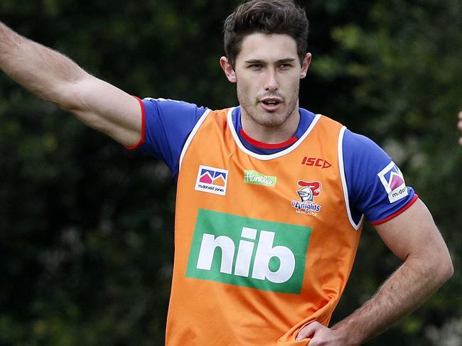 Newcastle Knights player Nick Meaney during a team training session at Balance Field in Newcastle, Tuesday, July 10, 2018. (AAP Image/Darren Pateman) NO ARCHIVING