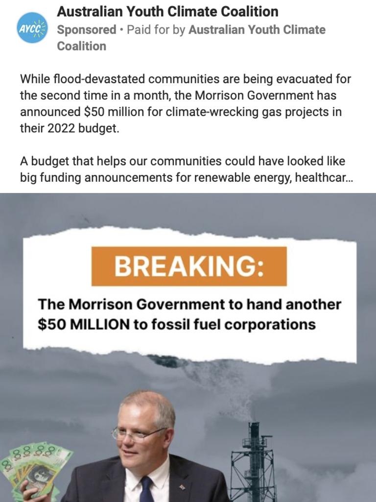 A 2022 federal election ad from the Australian Youth Climate Coalition placed on Facebook.