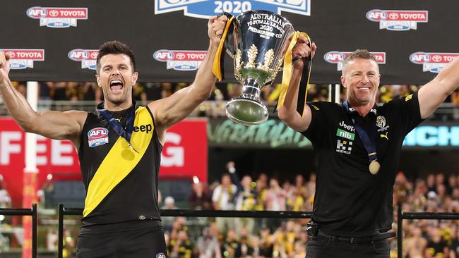 Damien Hardwick and Trent Cotchin after their Grand Final victory. Picture: Michael Klein