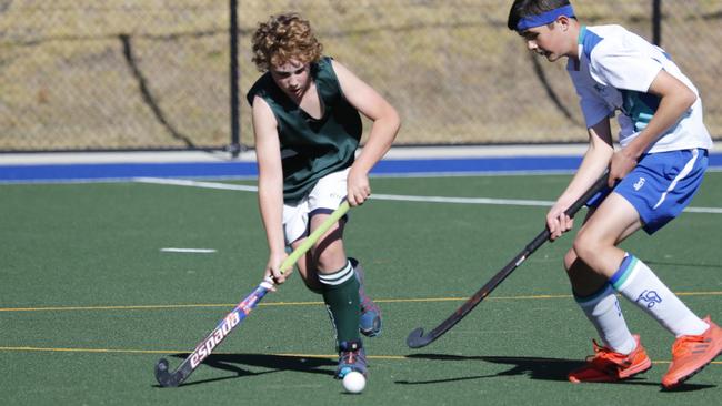 Metro South West (white) in action at the NSW U15 boys hockey championships at Armidale on May 28 2021. Picture Click in Focus/ NSW Hockey