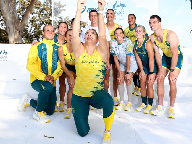 Australian Olympians and athletes unveil the uniforms for the Paris 2024 Olympic Games. Picture: NCA NewsWire / Damian Shaw