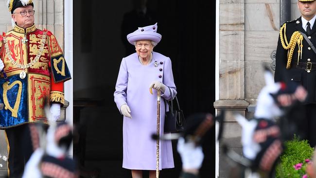 Queen Elizabeth II at an Armed Forces Act of Loyalty Parade at the Palace of Holyroodhouse in Edinburgh in June, 2022. Picture: Andy Buchanan / AFP