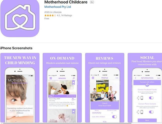 What the Motherhood app looks like.