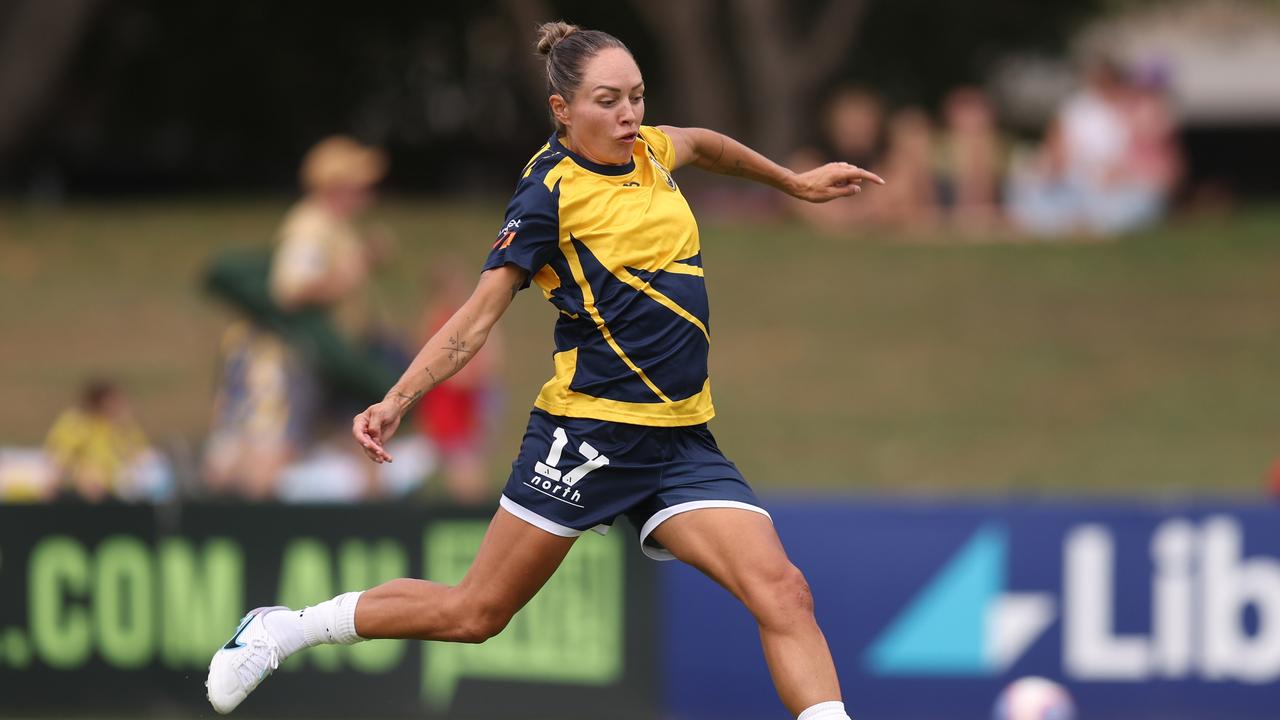 Kyah Simon is back on the pitch for the Mariners. Picture: Scott Gardiner/Getty Images