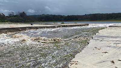 Tallow Creek opening into the ocean at Suffolk Park – naturally. Picture: Byron Shire Council