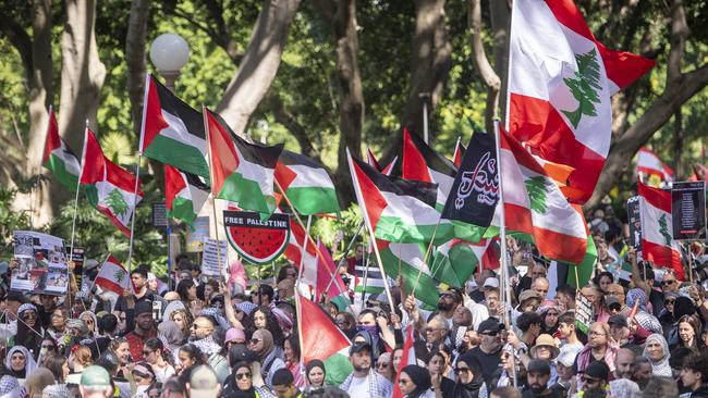 Protesters marching in Sydney. Picture: Jeremy Piper