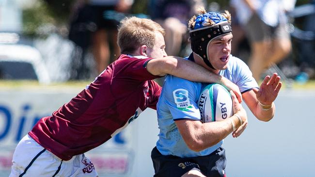 Jarvis Orr getting plenty of attention from a Reds rival in the Super Rugby U26s in 2023. Picture: Julian Andrews