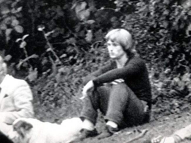 Bishop was pictured smoking hours after he killed the girls as people searched. Picture: BBC South