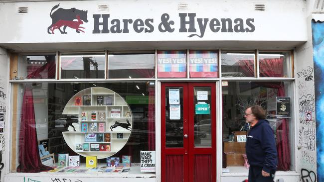 The LGBTQI bookstore Hares and Hyenas in Fitzroy where the bungled raid took place. Picture: Tim Carrafa