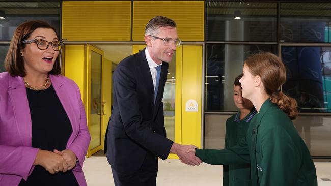 Premier Dominic Perrottet and Education Minister Sarah Mitchell took a tour of the new Meadowbank Public School. Picture: David Swift