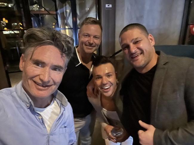 Dave Hughes with Anthony Callea, Tim Campbell and Brendan Fevola. Pic: Instagram