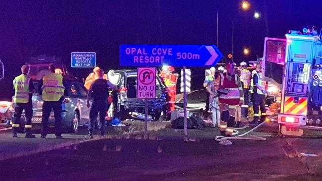 A car and truck collided on the Pacific Highway at Sapphire on Thursday March 11.