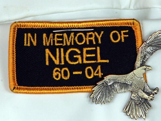 Family members of Nigel Bigwood wore a badge to court during Wright’s murder trial.