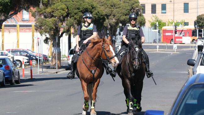 There was an increased police presence around the area, including a mounted unit patrolling. Picture: Mark Wilson