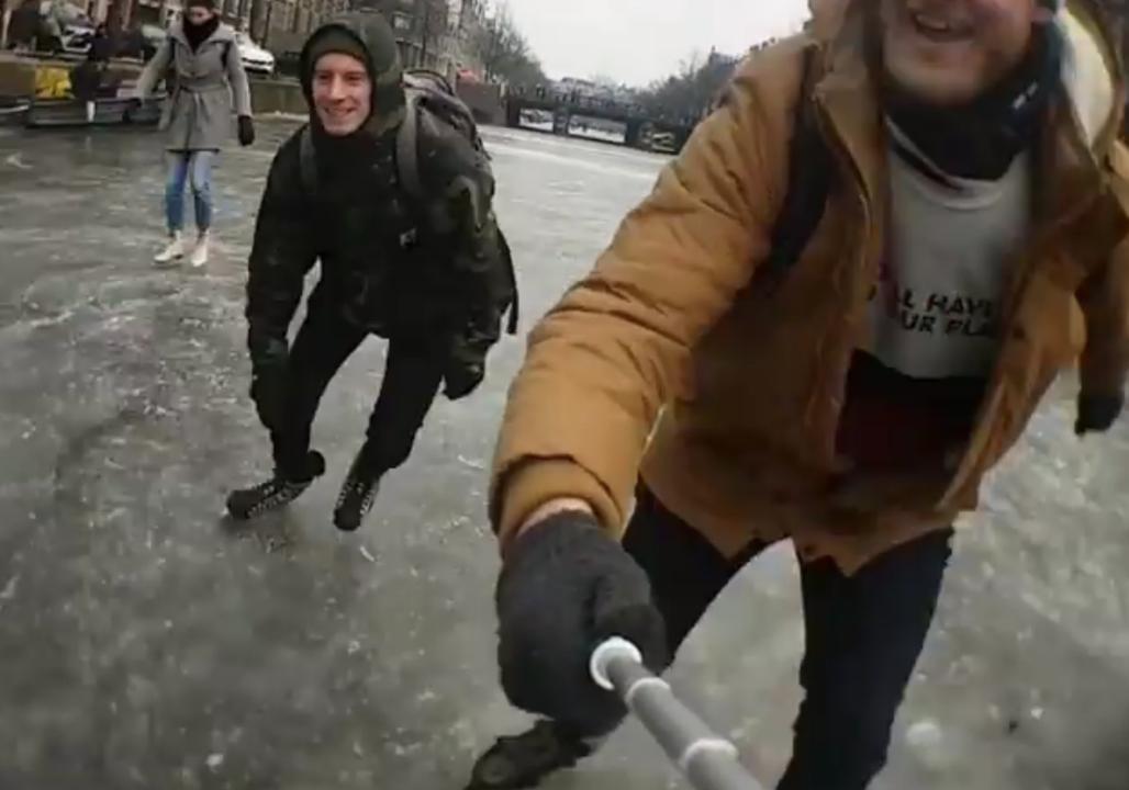 Ice Skaters Take to Amsterdam's Frozen Canals