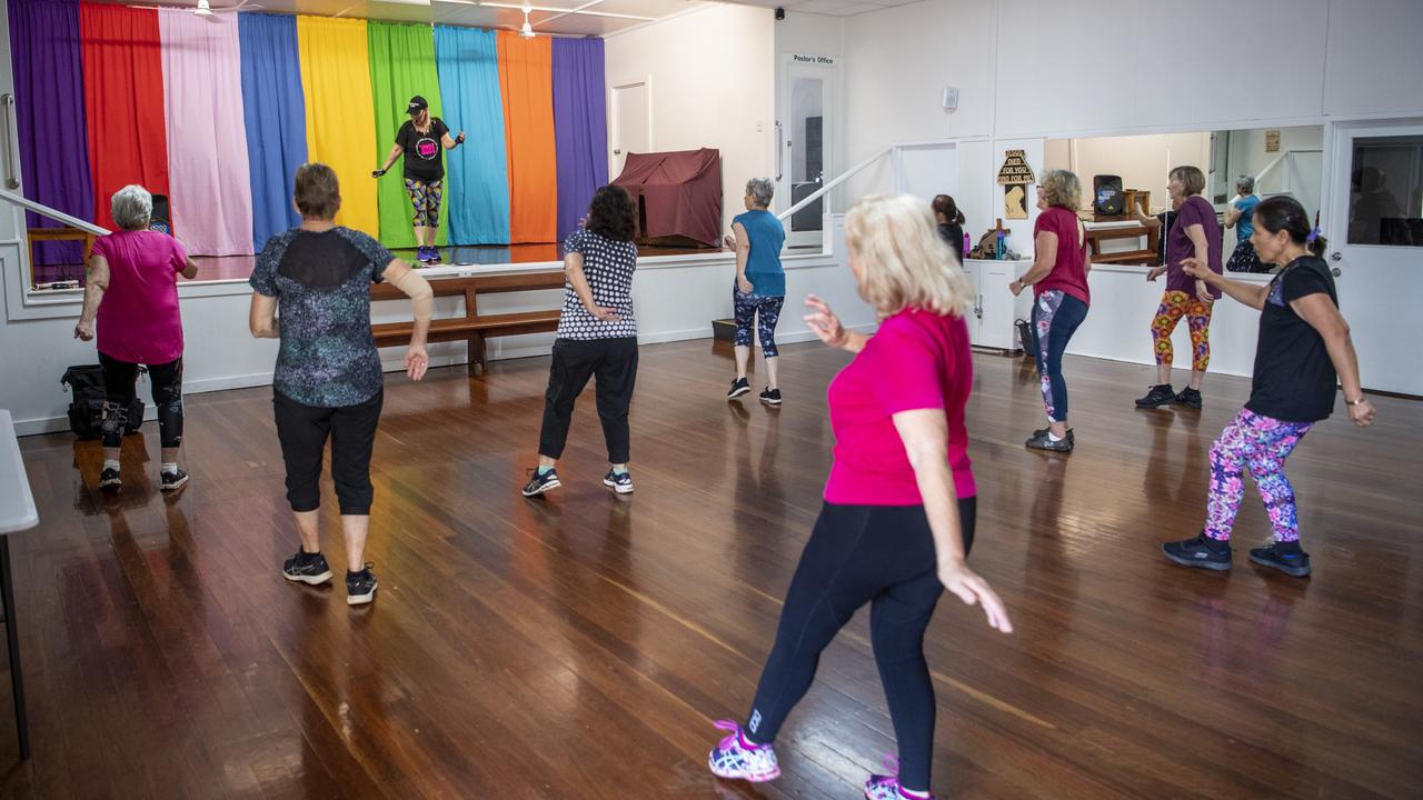 Di Stiller takes a Fitness Fixxation class at Redeemer Lutheran Church Hall. Picture: Nev Madsen