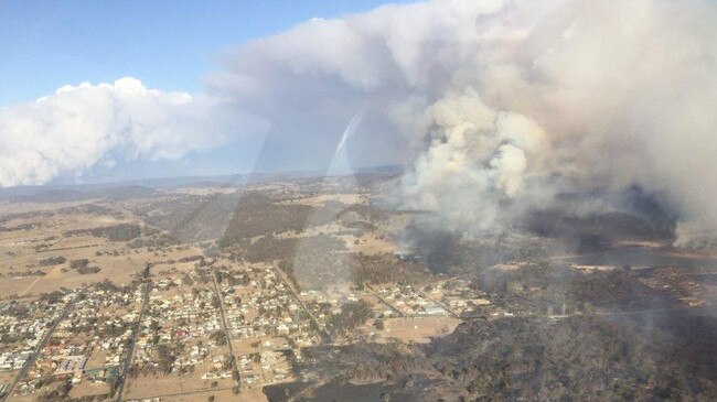 An aerial image showing the damage from the Tenterfield fire.