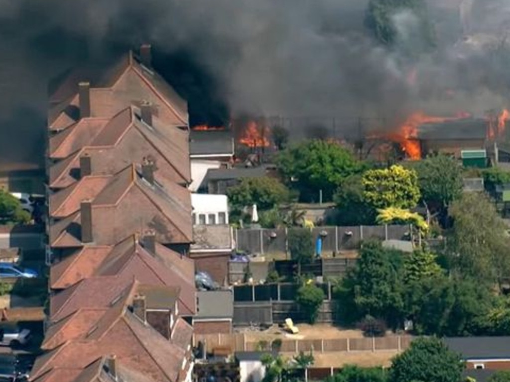 London, Leeds, Kent and Norfolk have all seen major fires. Picture: Sky News.