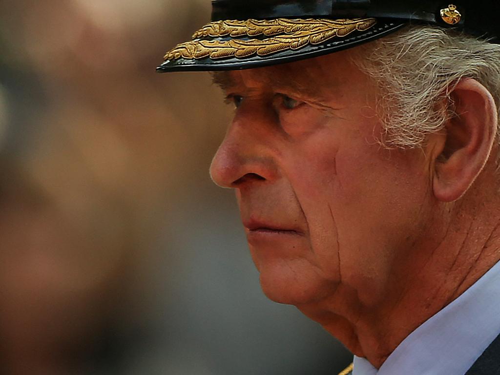 Britain's King Charles III walks behind the coffin of Queen Elizabeth II. Picture: AFP.