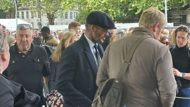Social media users referenced football legend David Beckham, who was spotted amongst the crowds waiting in line to visit the Queen last week. Picture: Supplied/Twitter