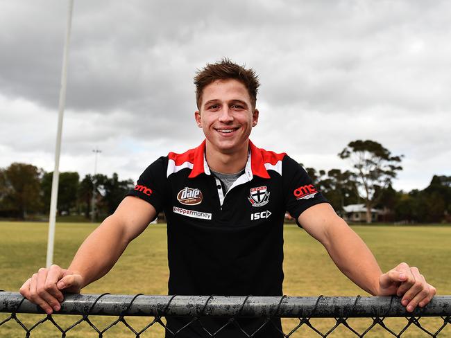 Jack Billings back at his junior football gound in Kew. Picture: Ellen Smith
