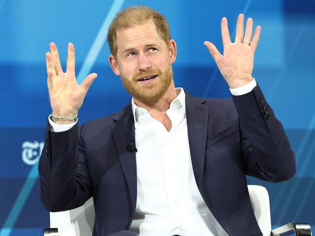 NEW YORK, NEW YORK - DECEMBER 04: Prince Harry, The Duke of Sussex, speaks during the New York Times annual DealBook summit at Jazz at Lincoln Center on December 04, 2024 in New York City. The NYT summit with Ross Sorkin returns with interviews on the main stage including Sam Altman, co-founder and C.E.O. of OpenAI, Jeff Bezos, founder and executive chairman of Amazon and owner of the Washington Post, former U.S. President Bill Clinton and Prince Harry, The Duke of Sussex, among others. The discussions will touch on topics such as business, politics and culture.   Michael M. Santiago/Getty Images/AFP (Photo by Michael M. Santiago / GETTY IMAGES NORTH AMERICA / Getty Images via AFP)