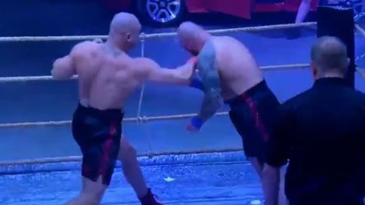 Bare-knuckle fighter falls face-first to the canvas after eating